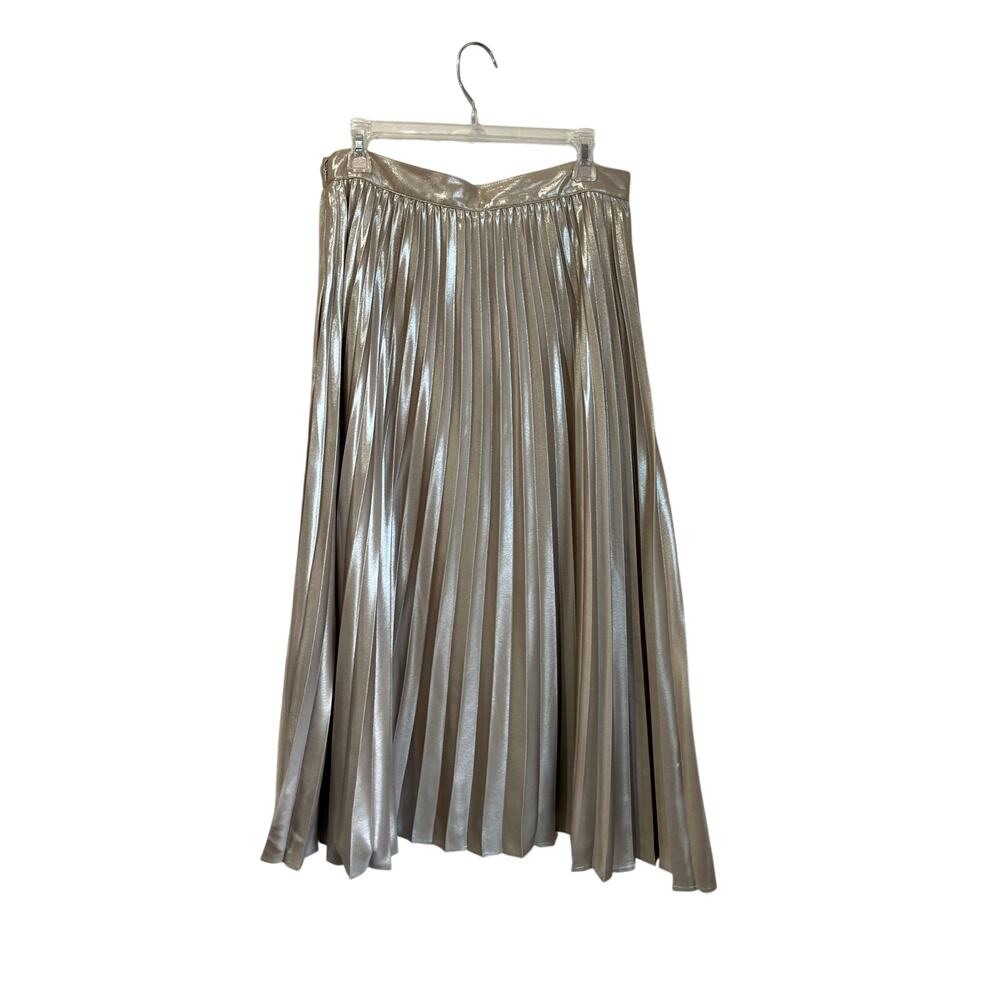 LOFT Champagne Metallic Pleated Midi Skirt Elegant Party Holiday‎ NWT Size 8